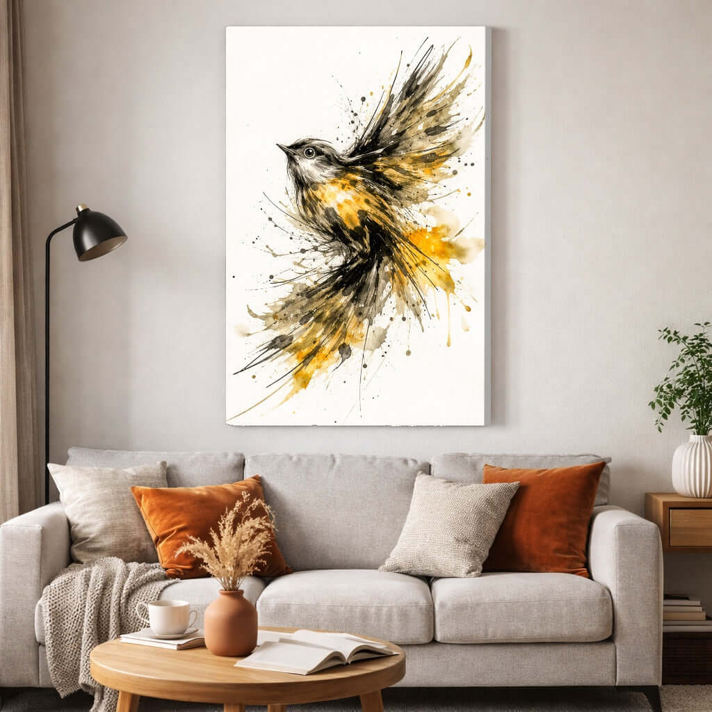 Canvas Schilderij Zwart Gouden Merel woonkamer