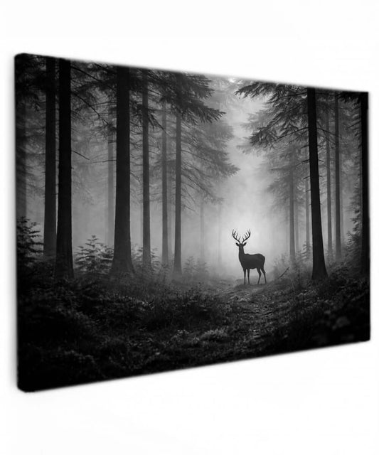 Canvas Schilderij Zwart Wit Hert Bos