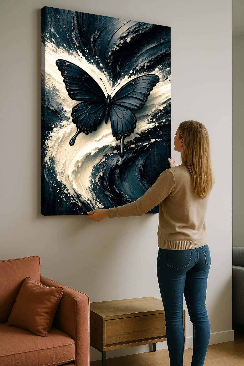 Canvas Schilderij ophangen Abstracte Zwart Wit Vlinder