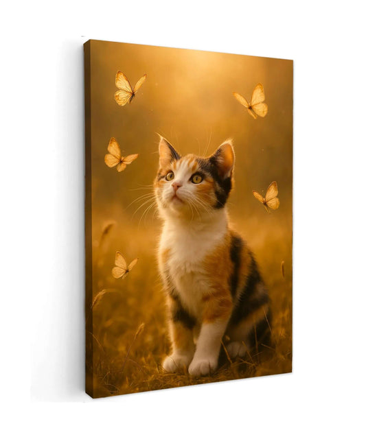Kitten and Butterflies - Online Schilderij - Canvas Schilderij