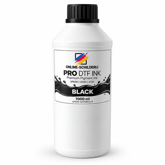 Online-Schilderij PRO DTF Inkt Zwart 1000 ml – Black Pigment Ink in een kunststof fles.