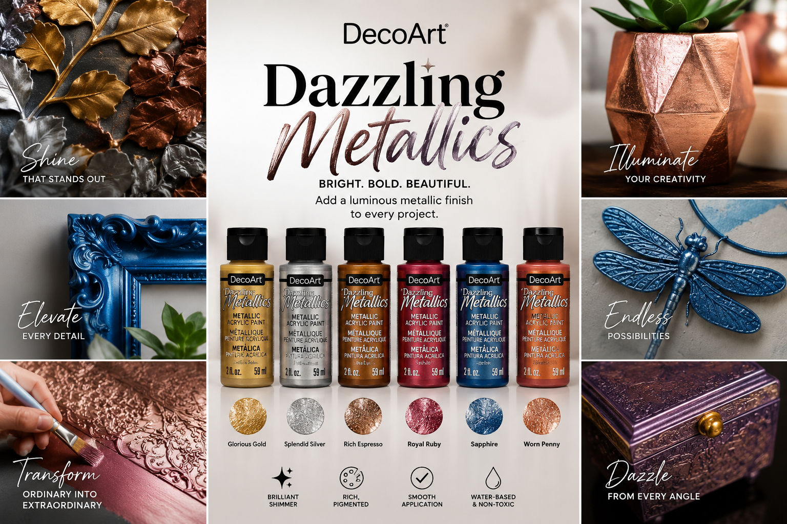 DecoArt Dazzling Metallics metallic acrylverf in verschillende kleuren