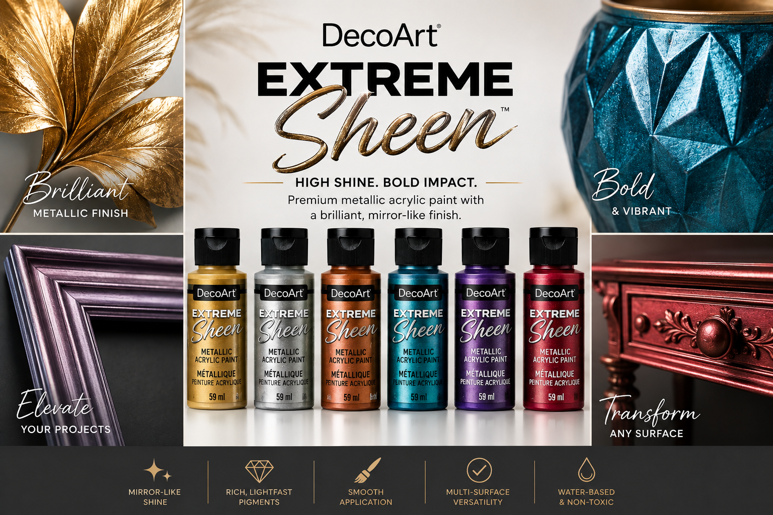 DecoArt Extreme Sheen metallic acrylverf in verschillende kleuren