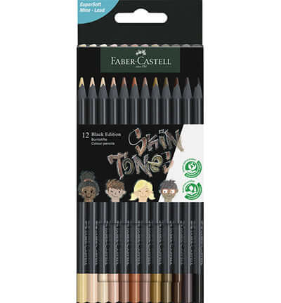 Faber Castell Black Edition – Skin Tones Kleurpotloden set van 12 kleurpotloden met diverse huidtinten.