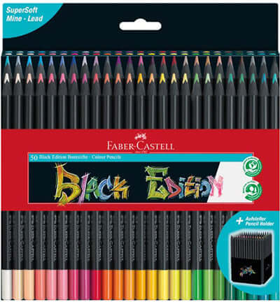 Faber Castell Black Edition – Kleurpotloden set met 50 hoogwaardige kleurpotloden en houder.