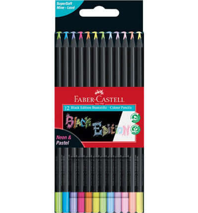 Faber Castell Black Edition - Neon + Pastel kleurpotloden set met 12 kleuren in felle en subtiele tinten.