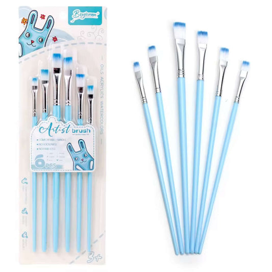 Penselen set met 6 artist brushes in lichtblauwe handvatten, ideaal voor kinderen en kunstenaars van alle niveaus.