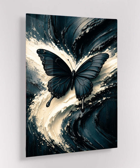 Glas Schilderij Abstracte Zwart Wit Vlinder