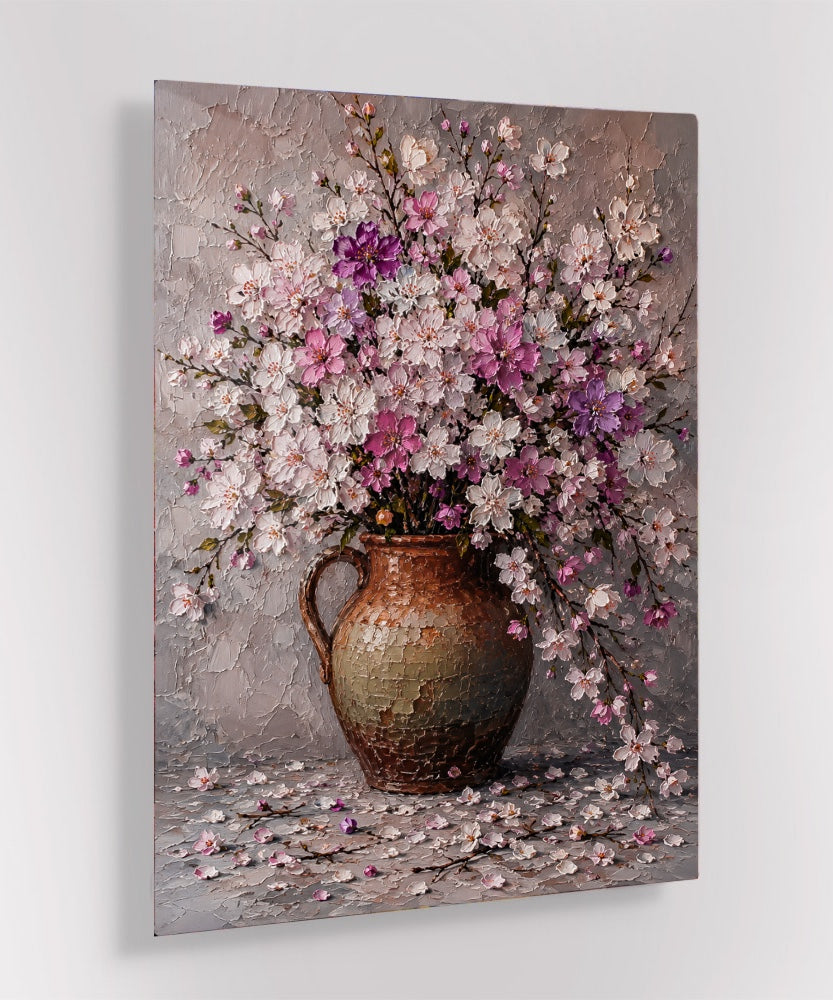 Glas Schilderij Bloesem vaas – Roze en Lila Bloemen