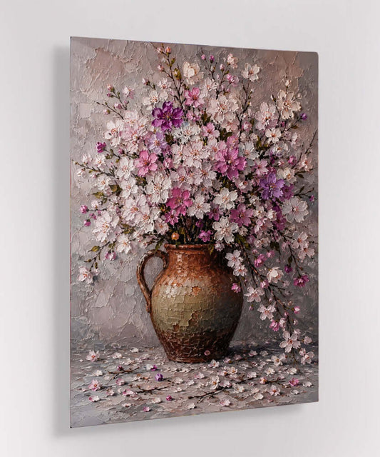 Glas Schilderij Bloesem vaas – Roze en Lila Bloemen