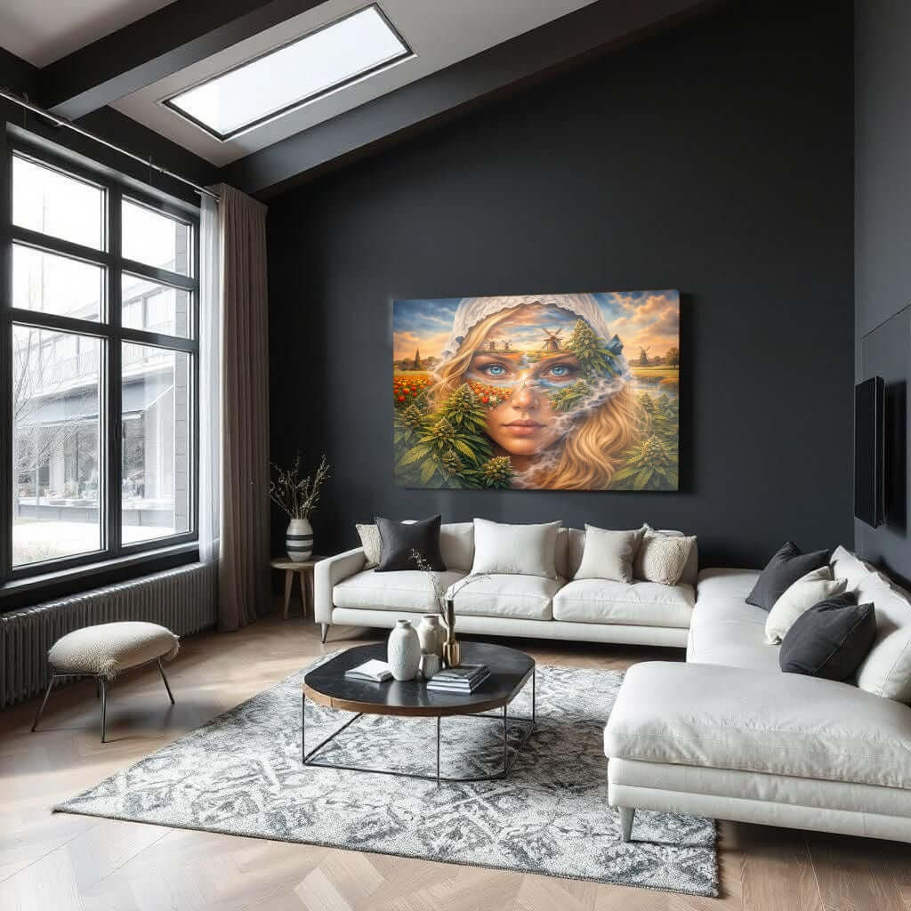 Glas Schilderij Cannabis Portret Hollandse Molens