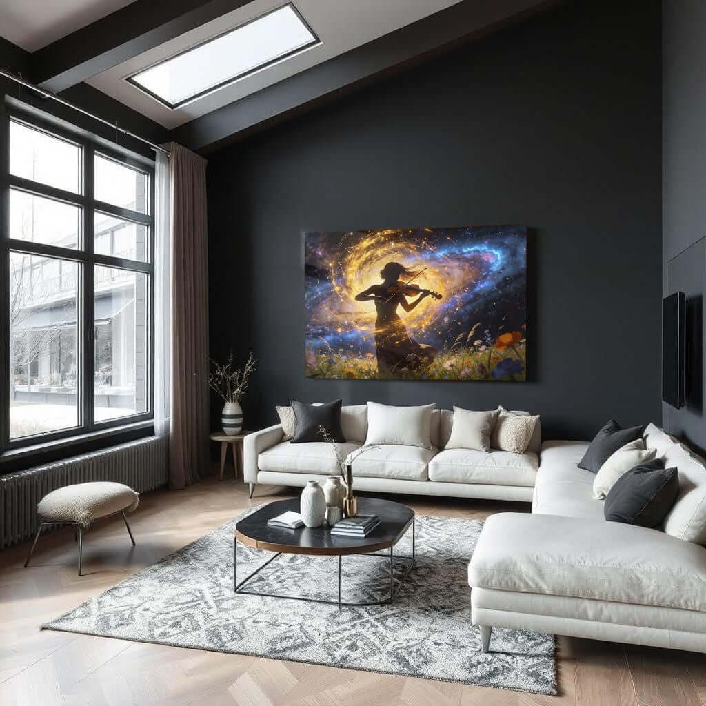 Glas Schilderij Cosmische Viool woonkamer