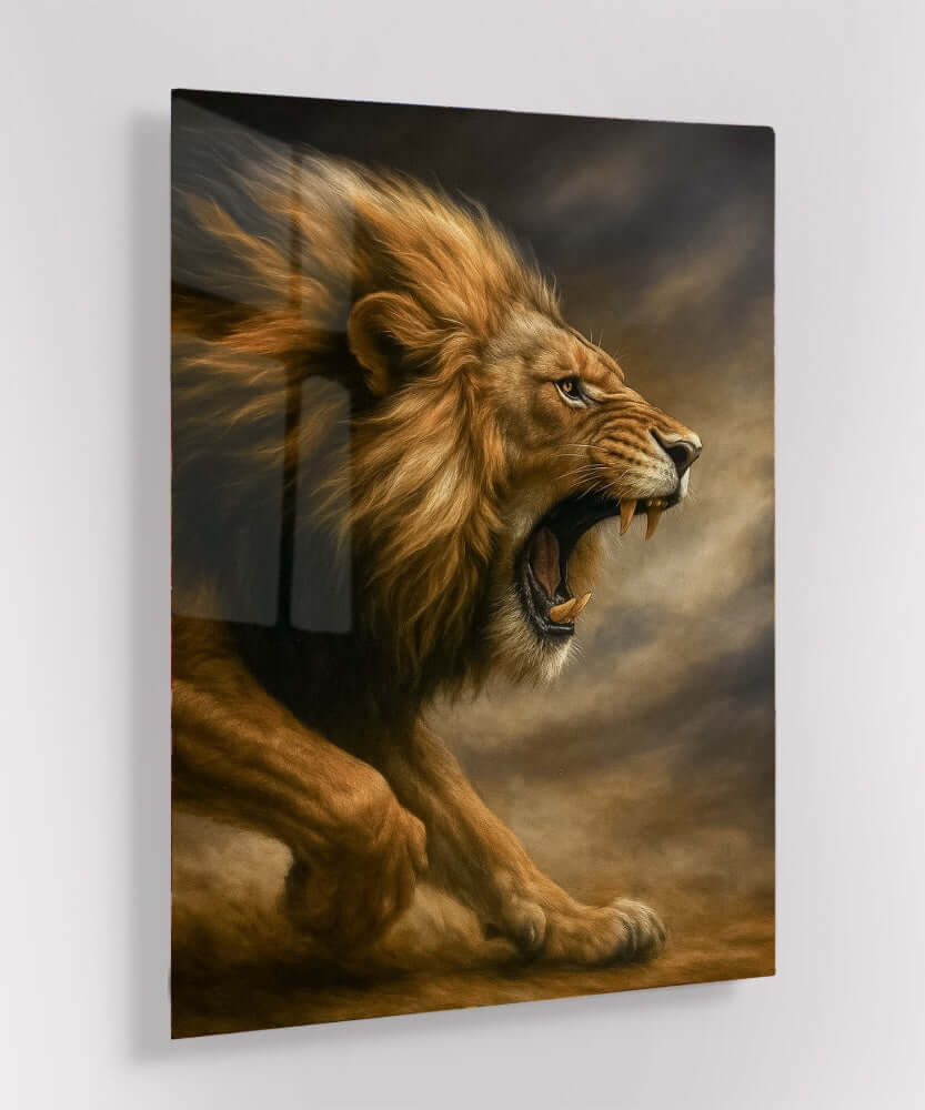 Glas Schilderij De Leeuw Ontwaakt