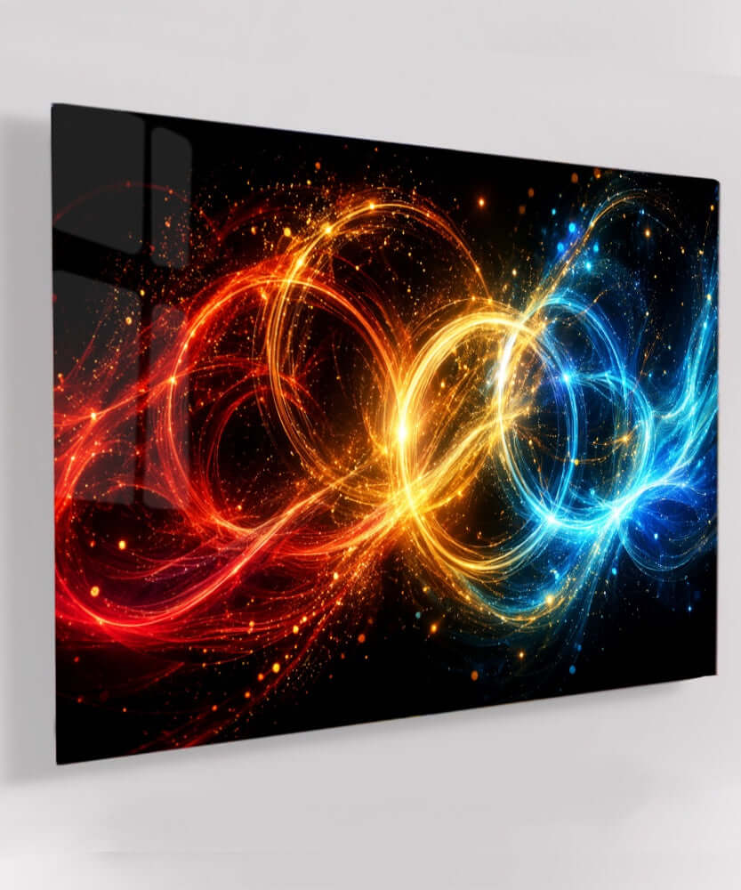 Glas Schilderij Dynamische Infinity Lichtenergie