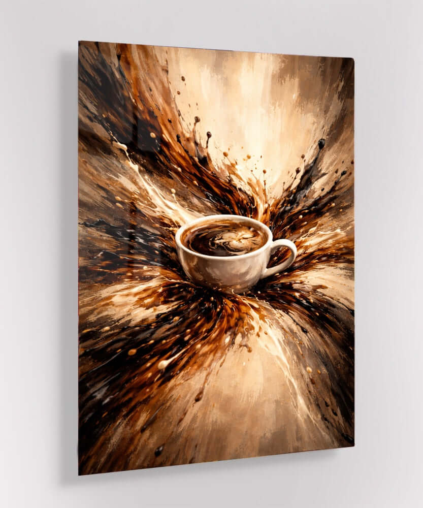 Glas Schilderij Koffie Abstract