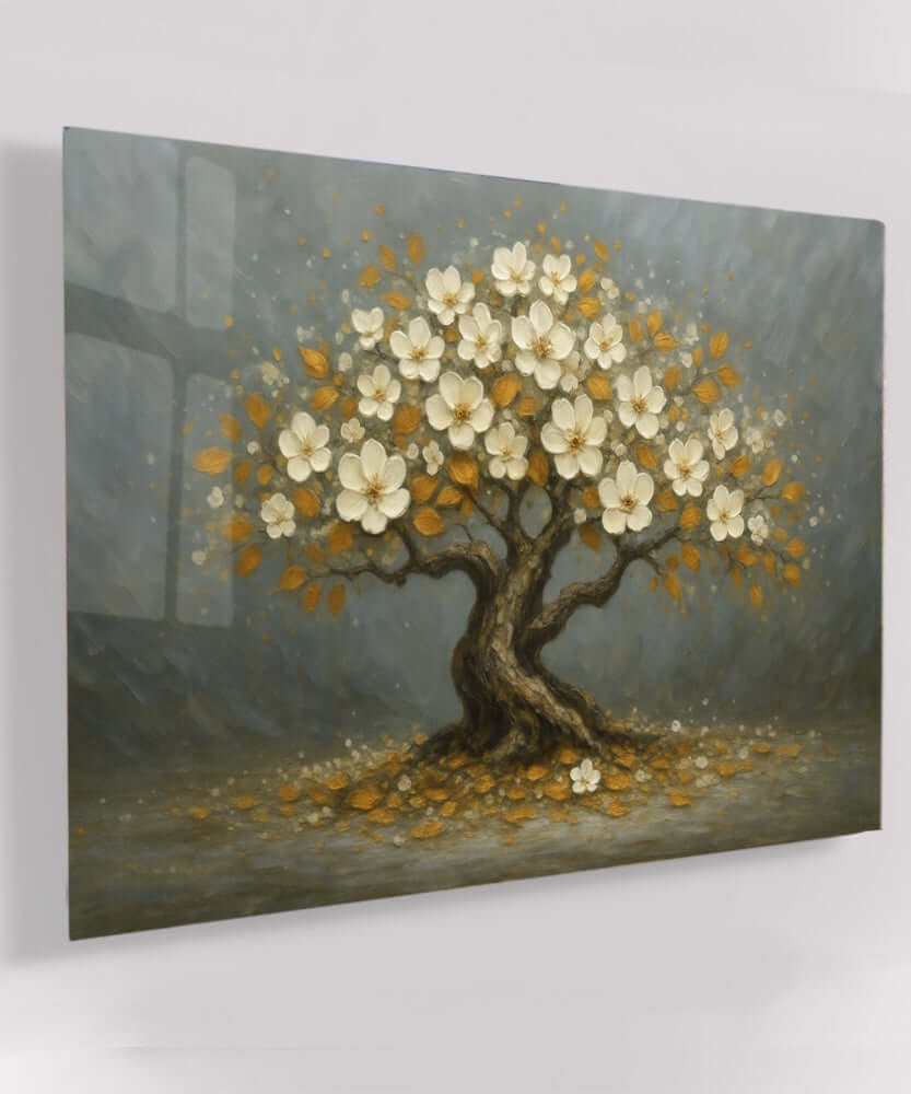 Glas Schilderij Koperbloesem Bonsai