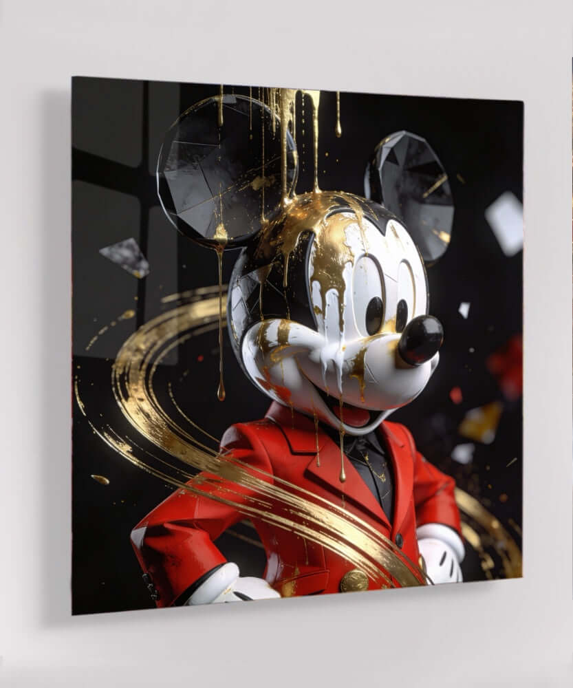 Glas Schilderij Mickey Mouse Luxury Gold Drip