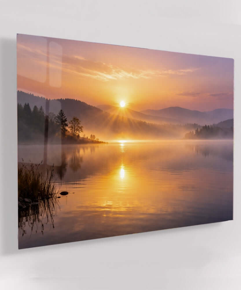 Glas Schilderij Mistig Gouden Licht