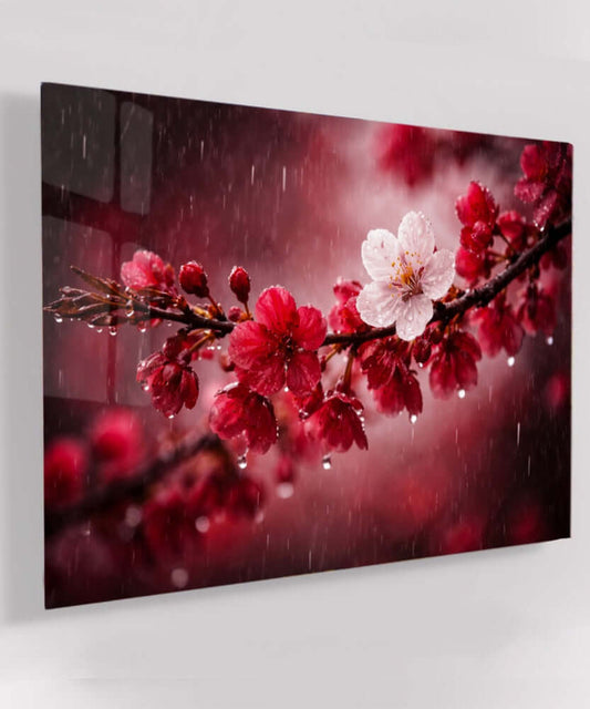 Glas Schilderij Regenbloesem Kunst