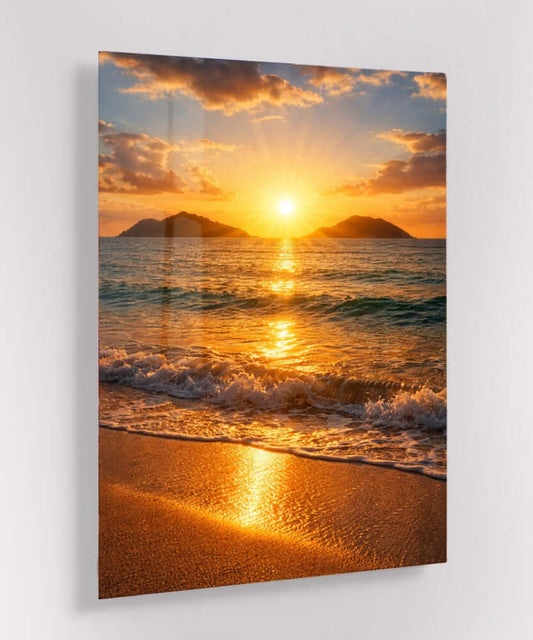 Glas Schilderij Tropische Zonsondergang