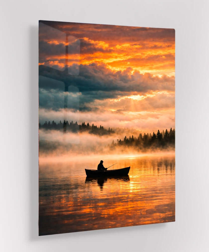 Glas Schilderij Visser in Boot