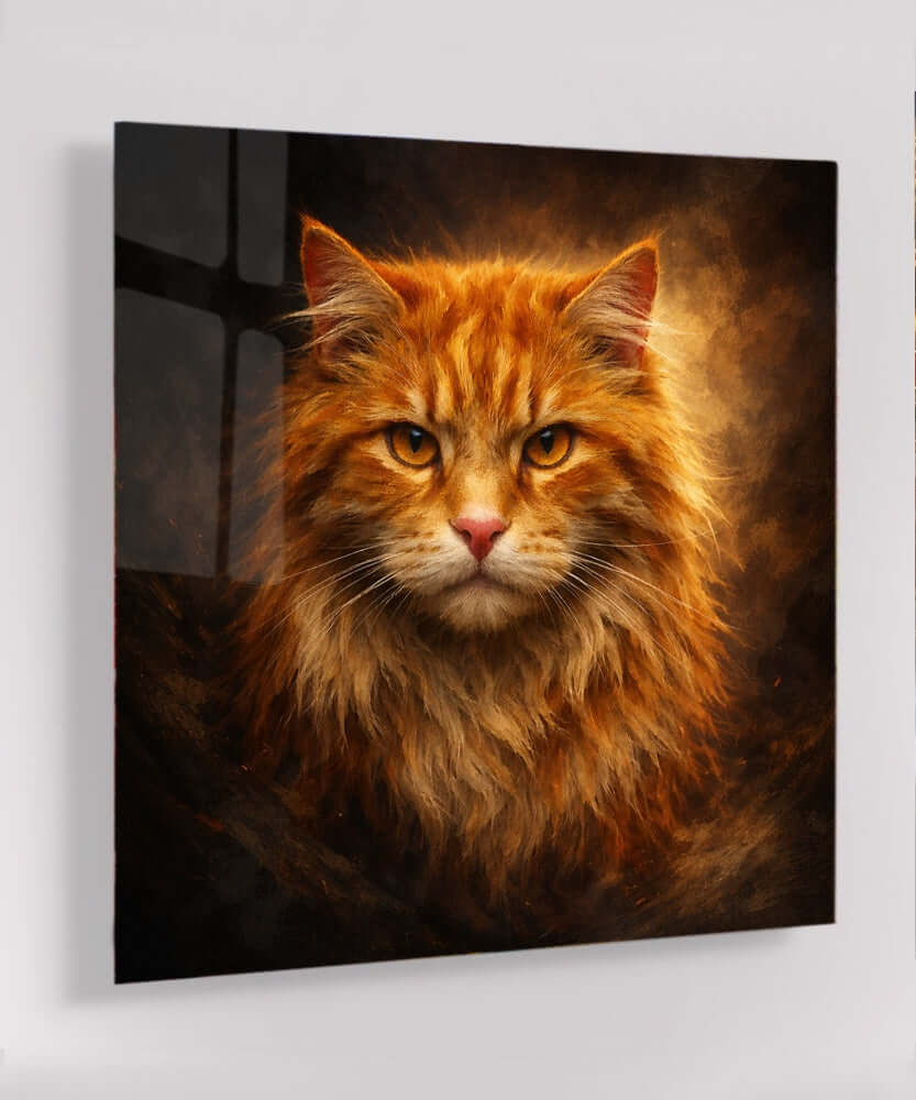 Glas Schilderij Vurige Rode Kat