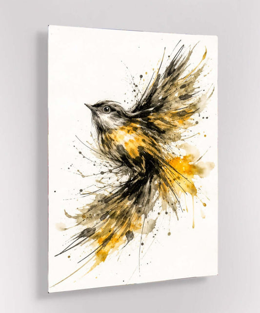 Glas Schilderij Zwart Gouden Merel