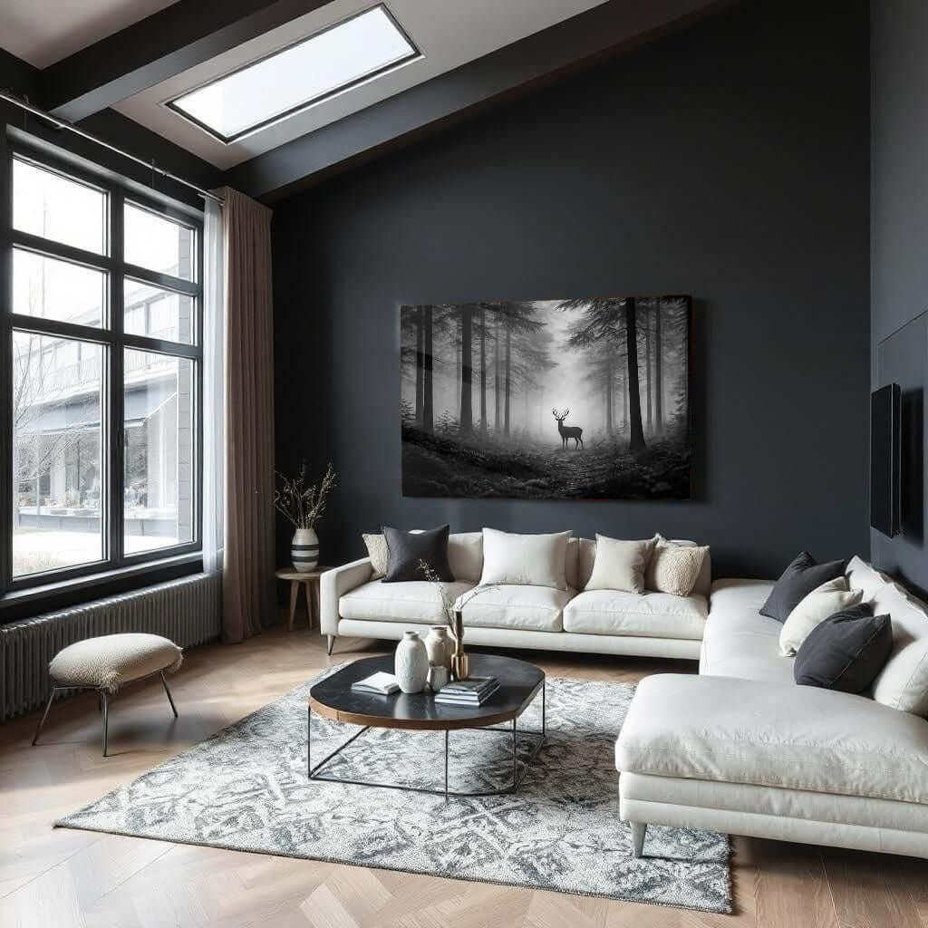 Glas Schilderij Zwart Wit Hert Bos woonkamer