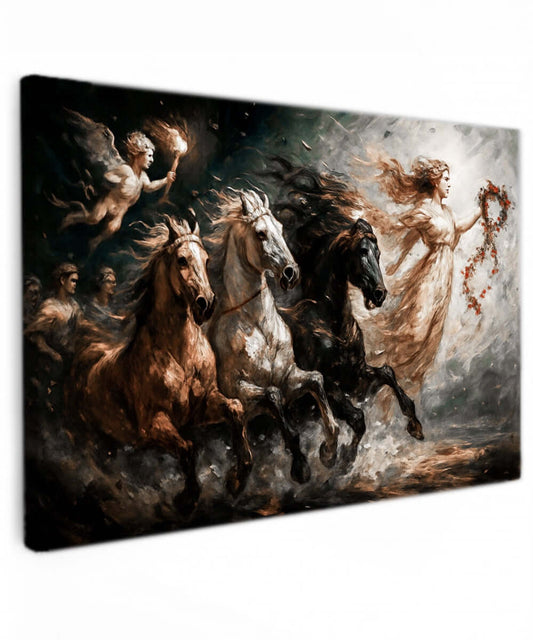 Godin met vurige paarden canvas schilderij