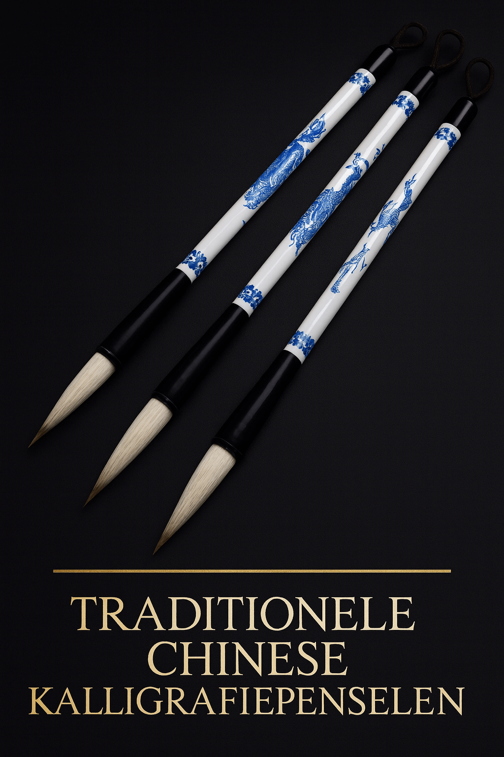 Chinese kalligrafiepenselen set met 3 traditionele penselen voor gedetailleerd werk in kalligrafie.
