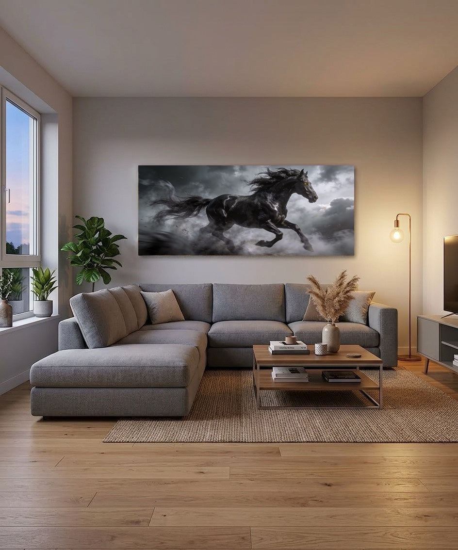 Canvas Painting Stormy Black Stallion