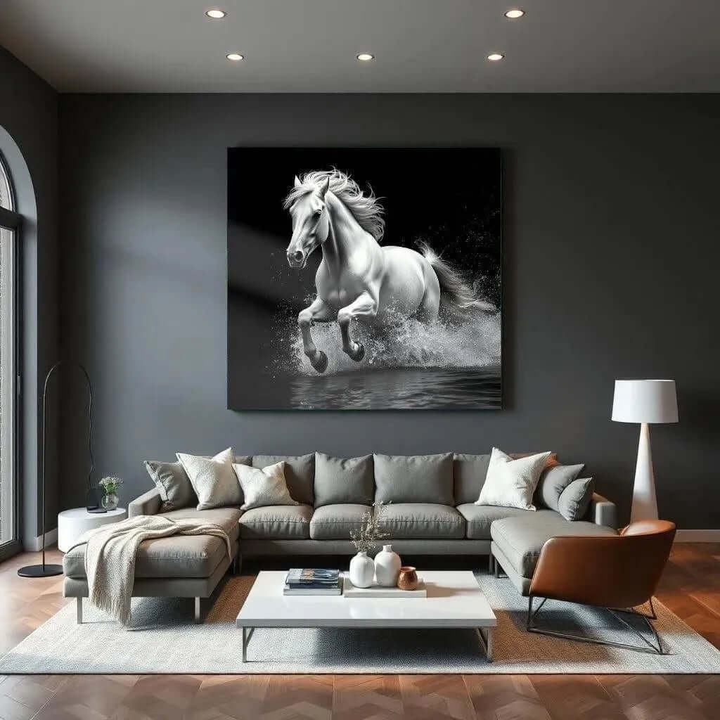White Stallion's Charge - Online Schilderij - Glas Schilderij