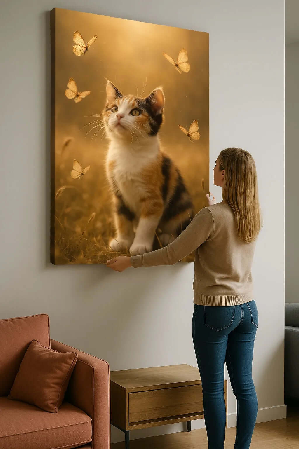 Kitten and Butterflies - Online Schilderij - Canvas Schilderij