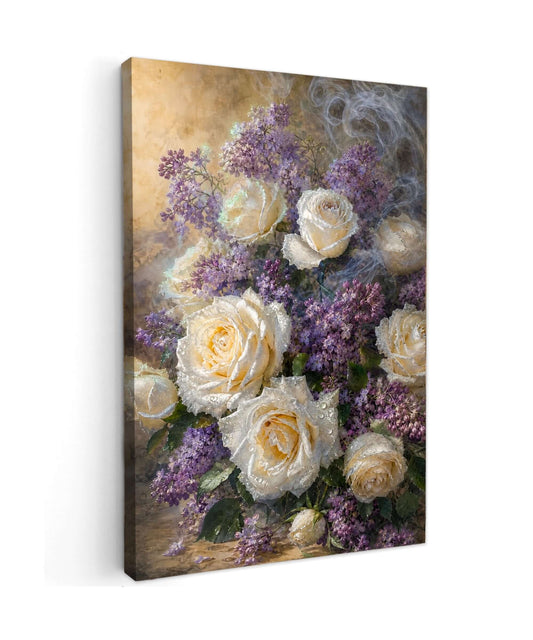 Lavendel & Witte Rozen Canvas Schilderij