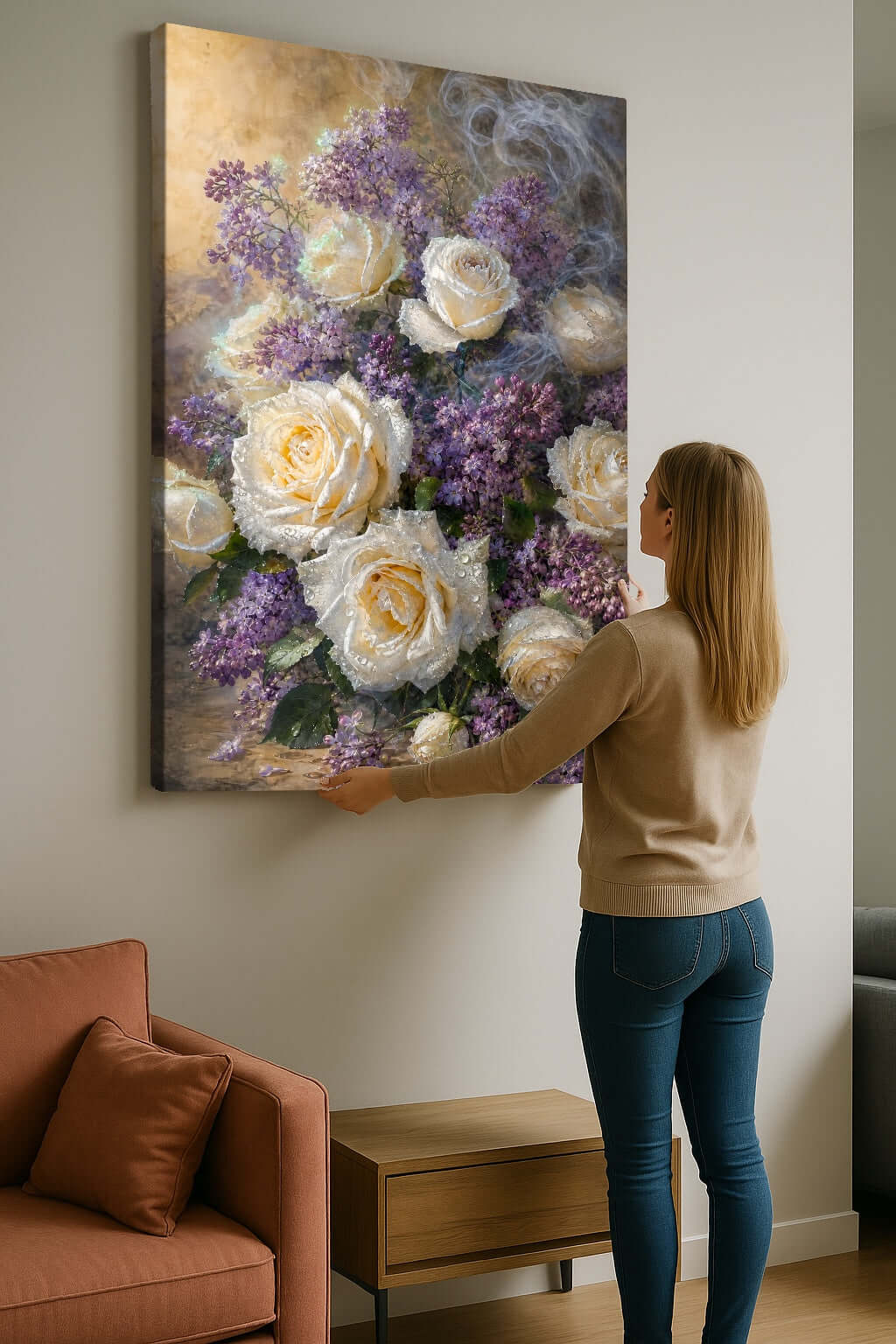 Lavendel & Witte Rozen Canvas Schilderij