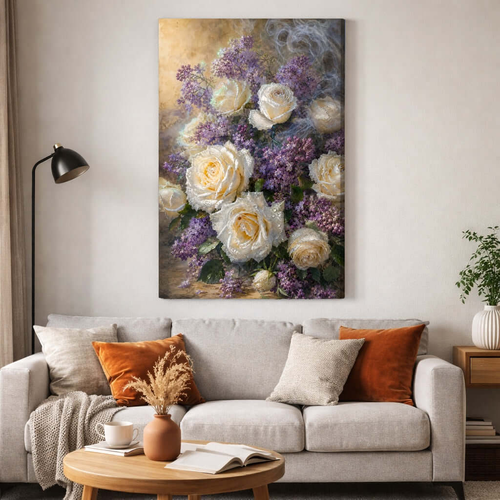 Lavendel & Witte Rozen Canvas Schilderij