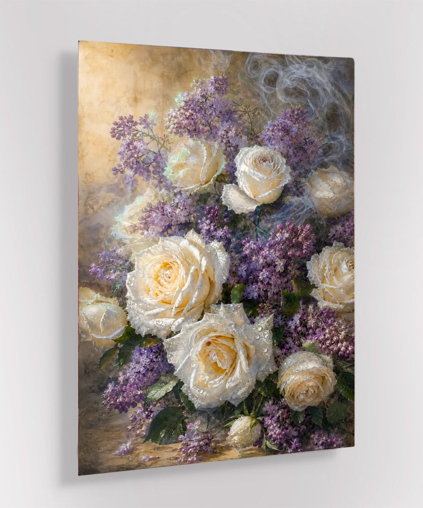 Lavendel & Witte Rozen glas schilderij
