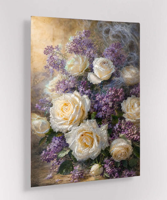 Lavendel & Witte Rozen glas schilderij