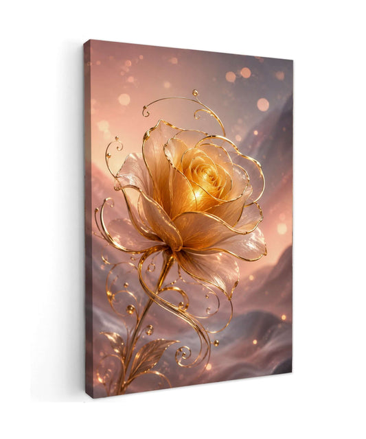 Luxe Gouden Roos Canvas Schilderij