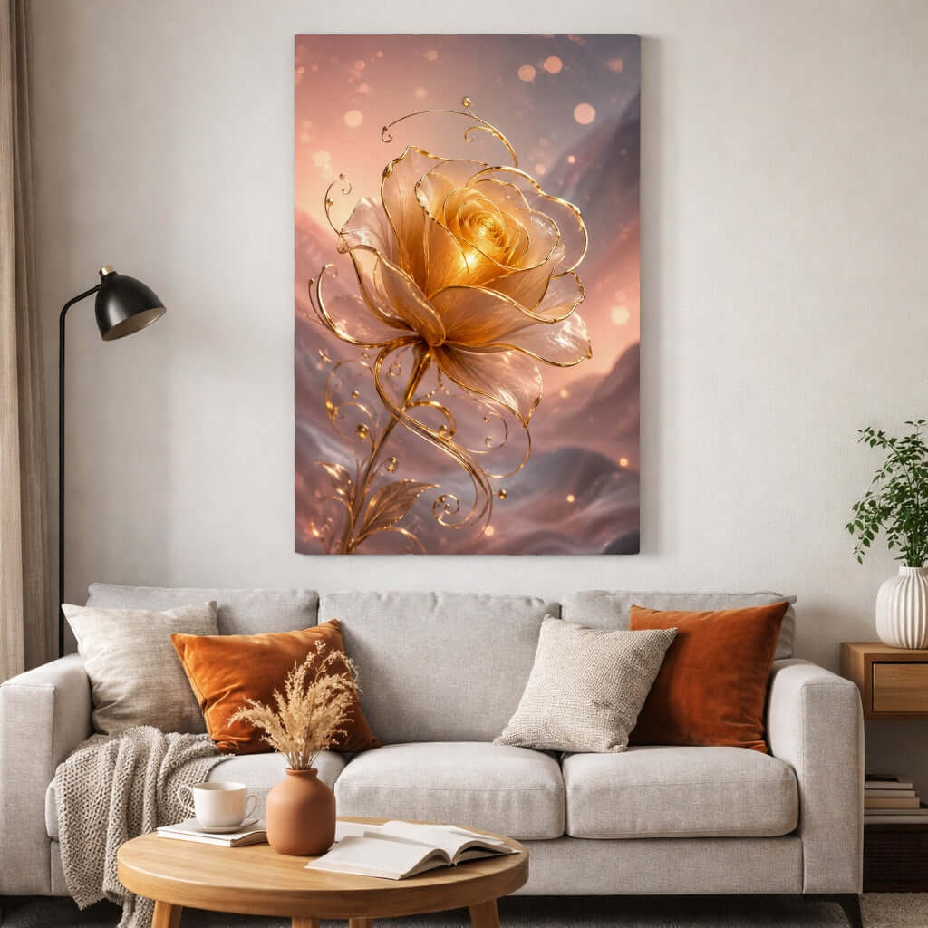 Luxe Gouden Roos Canvas Schilderij