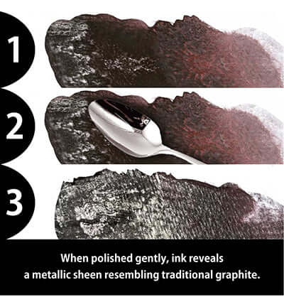 Gansai Tambi Graphite Colors laten een metalen glans zien, vergelijkbaar met traditionele grafiet bij polijsten.