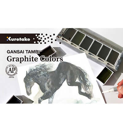Gansai Tambi Graphite Colors verfset met afbeeldingen van een paard in waterverfstijl.