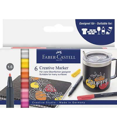 Faber-Castell Goldfaber Creative Marker set van 6 markers, geschikt voor meerdere oppervlakken zoals papier, hout, en glas.