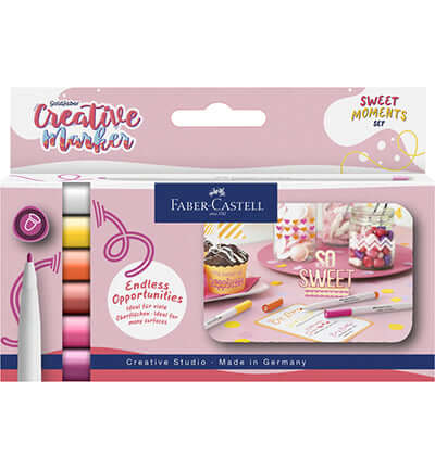 Faber-Castell Goldfaber Creative Marker Sweet Moments set met kleurrijke markers voor creatief gebruik.
