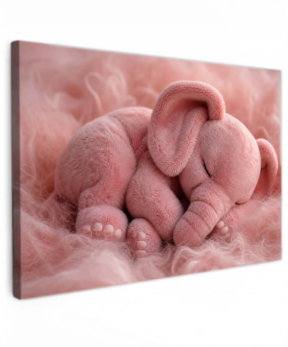 Roze Slapende Olifant Canvas — Babykamer Print