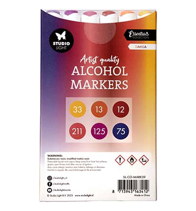 Studio Light Alcohol Markers Dahlia Essentials nr. 39 set met 6 dubbelzijdige markers