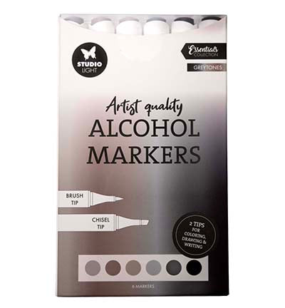 Studio Light Alcohol Markers Greytones Essentials nr. 37 set met 6 dubbelzijdige grijze markers