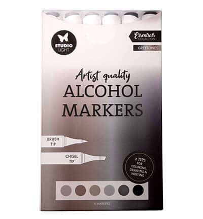 Studio Light Alcohol Markers Greytones Essentials nr. 37 set met 6 dubbelzijdige grijze markers
