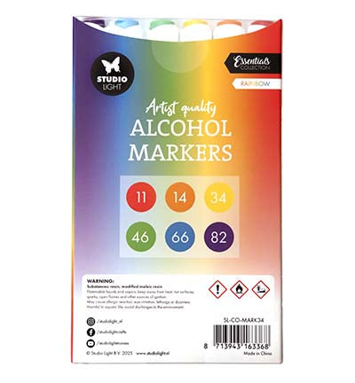 Studio Light Alcohol Markers Rainbow Essentials nr. 34 set met 6 dubbelzijdige markers