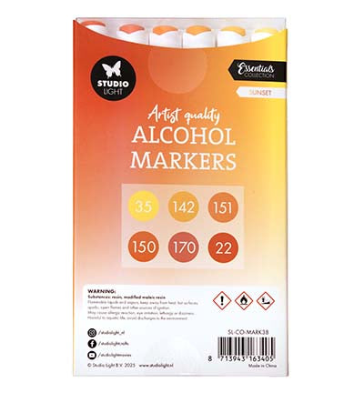 Studio Light Alcohol Markers Sunset Essentials nr. 38 set met 6 dubbelzijdige markers